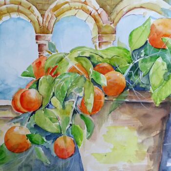 Malerei mit dem Titel "Orangen" von Maria Földy, Original-Kunstwerk, Aquarell