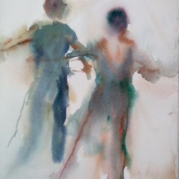 Картина под названием "École de danse barre" - Maria Foskolaki, Подлинное произведение искусства, Акварель