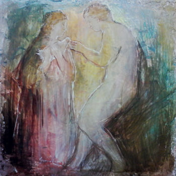 Schilderij getiteld "Couple" door Maria Foskolaki, Origineel Kunstwerk, Tempera Gemonteerd op Steen