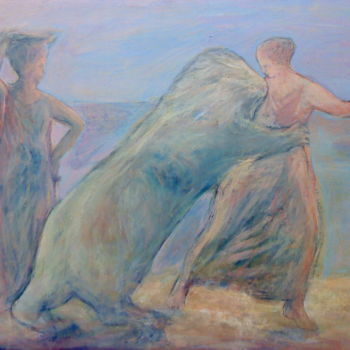 Malerei mit dem Titel "La danseuse et le l…" von Maria Foskolaki, Original-Kunstwerk, Gouache