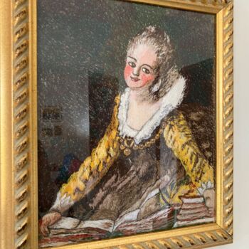 Arte tessile intitolato "Donna con Libri, Je…" da Maria Furlan Bellis, Opera d'arte originale, Filo Montato su Altro pannell…