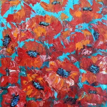 Картина под названием "spring red" - Maria Galan, Подлинное произведение искусства, Масло Установлен на Деревянная рама для…