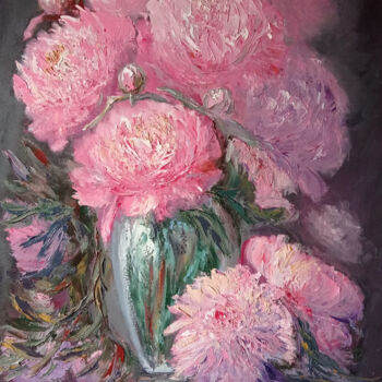 「Peonies, roses with…」というタイトルの絵画 Maria Galanによって, オリジナルのアートワーク, オイル ウッドストレッチャーフレームにマウント