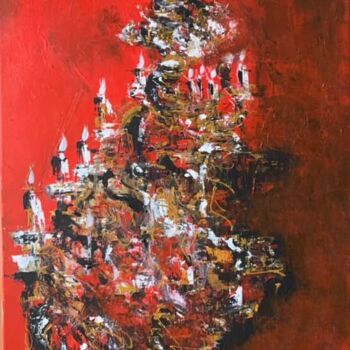Schilderij getiteld "Midnight Red" door Maria Godinho, Origineel Kunstwerk, Acryl