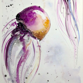 Painting titled "Jellyfish - Medusa#2" by Maria Grazia Sabella, Original Artwork, Watercolor