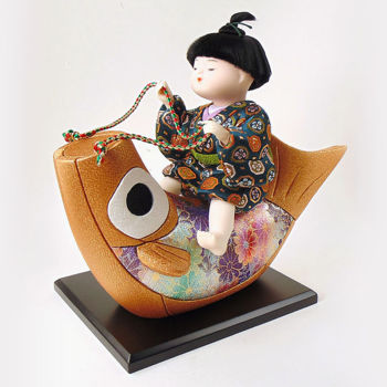 Sculpture intitulée "Kintaro riding a ca…" par Maria Ilnitskaya, Œuvre d'art originale, Céramique