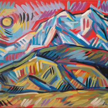 Painting titled "Mountain sunset" by Maria Iurkova, Original Artwork, Acrylic Mounted on Wood Stretcher frame