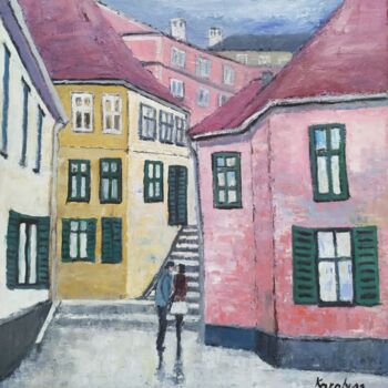 Painting titled "On a Sibiu street" by Maria Karalyos, Original Artwork, Oil Mounted on Wood Stretcher frame