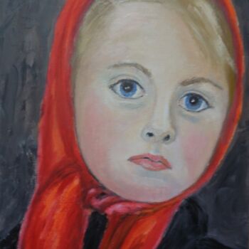 Painting titled "Blonde girl with re…" by Maria Karalyos, Original Artwork, Oil
