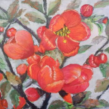 Peinture intitulée "Quince flowers" par Maria Karalyos, Œuvre d'art originale, Huile