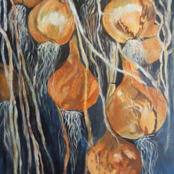 Painting titled "Onions" by Maria Karalyos, Original Artwork, Acrylic
