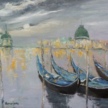 Peinture intitulée "Venice under the mo…" par Maria Karalyos, Œuvre d'art originale, Huile
