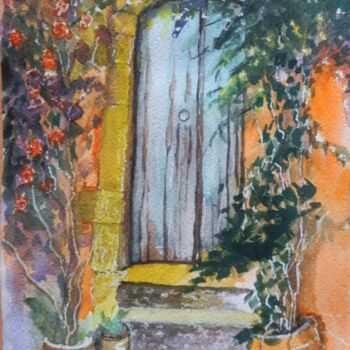 Painting titled "The door" by Maria Karalyos, Original Artwork, Watercolor