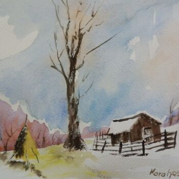 Painting titled "Winter landscape" by Maria Karalyos, Original Artwork, Watercolor