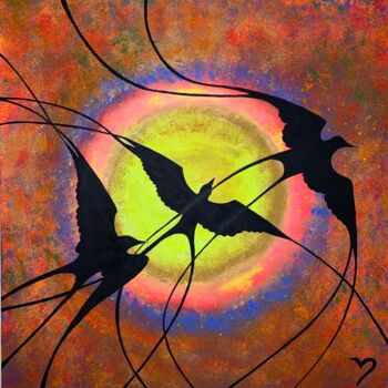 Pintura titulada "Swallows" por Maria Klimova, Obra de arte original, Acrílico