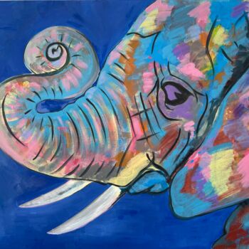 Painting titled "«Слон»" by Maria Kovalenko, Original Artwork, Acrylic Mounted on Cardboard