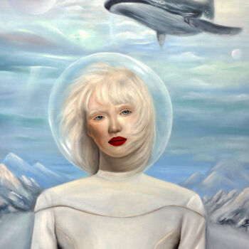 Schilderij getiteld "Girl with a whale" door Maria Kuznetsova, Origineel Kunstwerk, Olie