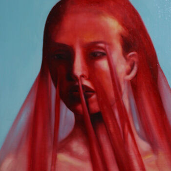 Painting titled "Red veil" by Maria Kuznetsova, Original Artwork, Oil