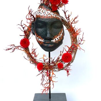 Scultura intitolato "Chico Tribu Mursi" da Maria Larromana, Opera d'arte originale, Cartapesta