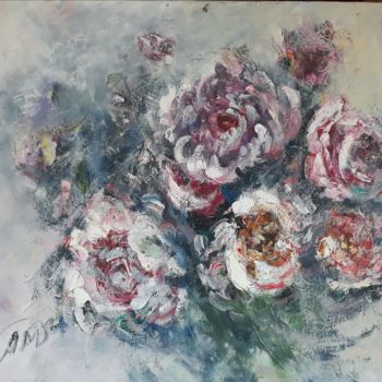 Painting titled "Waltz of the Flowers" by Mariia Lemeshova, Original Artwork, Oil Mounted on Wood Stretcher frame