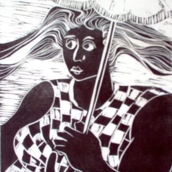 "Mulher com sombrinha" başlıklı Baskıresim Maria Lucia Pacheco tarafından, Orijinal sanat, Linocut