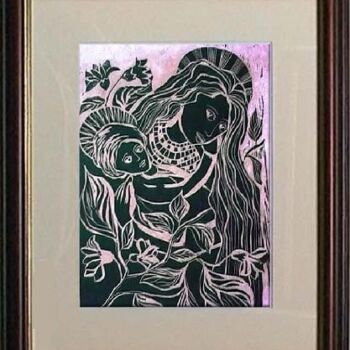 Printmaking titled "13_ Santa" by Maria Lucia Pacheco, Original Artwork, Xylography