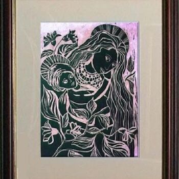 Printmaking titled "16_A Santa" by Maria Lucia Pacheco, Original Artwork, Xylography