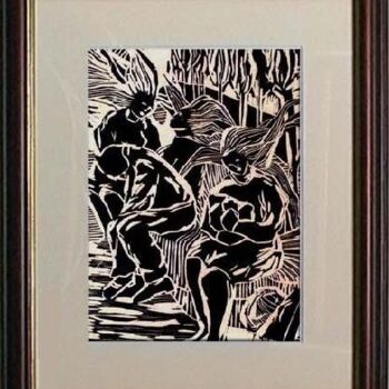Printmaking titled "17_A espera" by Maria Lucia Pacheco, Original Artwork, Xylography