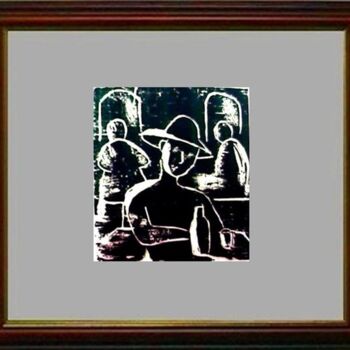 Printmaking titled "29_Figuras no bar" by Maria Lucia Pacheco, Original Artwork, Xylography