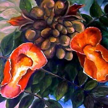 Ζωγραφική με τίτλο "Flores de Itapema I" από Maria Lucia Pacheco, Αυθεντικά έργα τέχνης, Λάδι