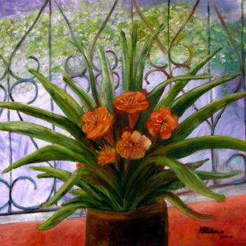 Malerei mit dem Titel "Flores dos Apóstolos" von Maria Lucia Pacheco, Original-Kunstwerk, Öl