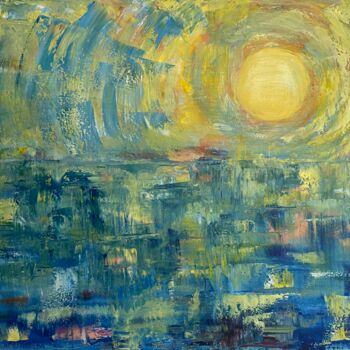 Painting titled "Tramonto" by Maria Lucrecia Serrat, Original Artwork, Oil Mounted on Wood Stretcher frame