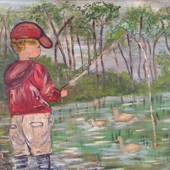 Pintura intitulada "Tarde de pesca" por Bascoy, Obras de arte originais, Acrílico