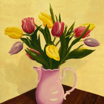 Schilderij getiteld "Tulipes d'hiver" door Lapinou, Origineel Kunstwerk, Acryl
