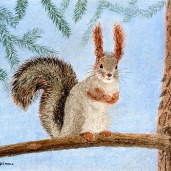 Drawing titled "curious squirrel" by Lapinou, Original Artwork, Pastel