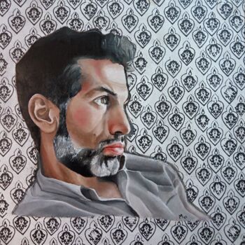 Painting titled "Retrato" by María Mateo, Original Artwork, Oil Mounted on Wood Stretcher frame