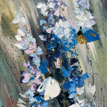 Peinture intitulée "white butterfly in…" par Maria Miller, Œuvre d'art originale, Huile