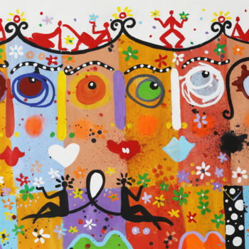 Картина под названием "Funny head" - Maria Moretti, Подлинное произведение искусства, Масло Установлен на Деревянная рама дл…