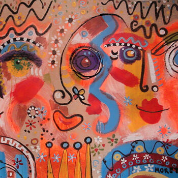 Pittura intitolato "Heads - Art brut" da Maria Moretti, Opera d'arte originale, Olio