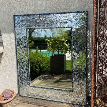 Sculpture titled "Miroir magique" by Maria Mosaics, Original Artwork, Mosaic Mounted on Wood Panel