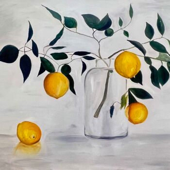 Painting titled "Sunday lemons" by Maria Moutaux, Original Artwork, Oil