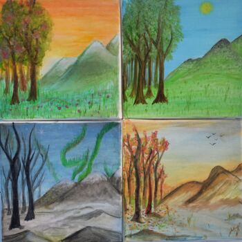 Pintura intitulada "four seasons" por Maria Nasr, Obras de arte originais, Aquarela