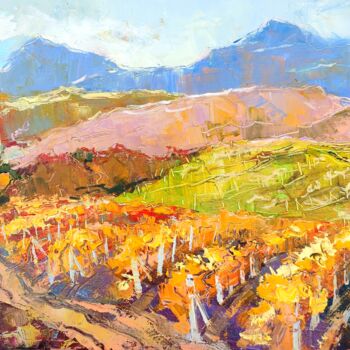 Painting titled "Les vignes en autom…" by Maria Shevchuk, Original Artwork, Acrylic Mounted on Wood Stretcher frame