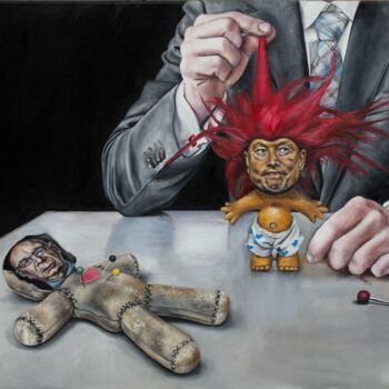 Painting titled "Adult games" by Maria Petroff, Original Artwork, Oil Mounted on Wood Stretcher frame