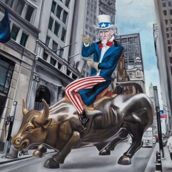 Картина под названием "Bull riding" - Maria Petroff, Подлинное произведение искусства, Масло Установлен на Деревянная рама д…