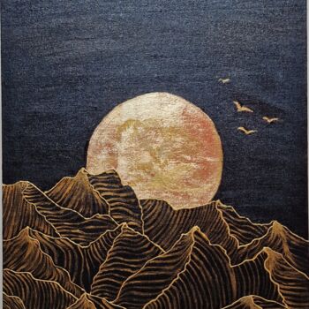 Pittura intitolato "Золотая луна" da Mariia Podlesnykh, Opera d'arte originale, Acrilico
