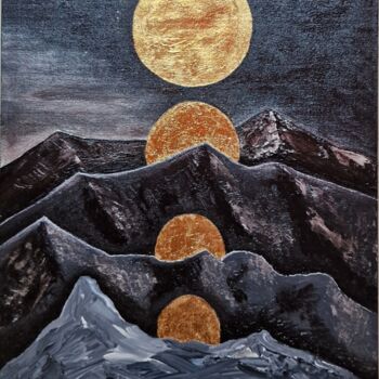 Peinture intitulée "Полночь в горах" par Mariia Podlesnykh, Œuvre d'art originale, Acrylique