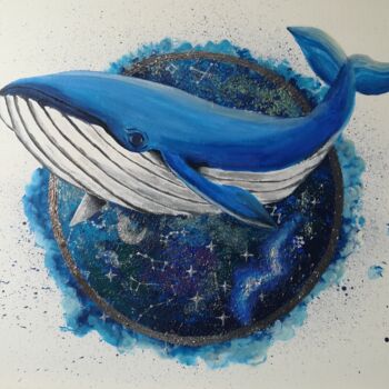 Schilderij getiteld "Космический кит" door Mariia Podlesnykh, Origineel Kunstwerk, Acryl
