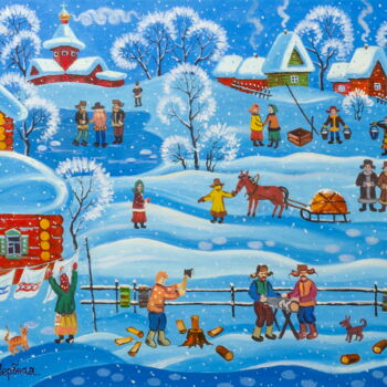 Painting titled "Winter Care" by Maria Podverbnaya, Original Artwork, Oil