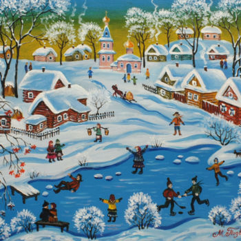 Painting titled "Winter Fun" by Maria Podverbnaya, Original Artwork, Acrylic